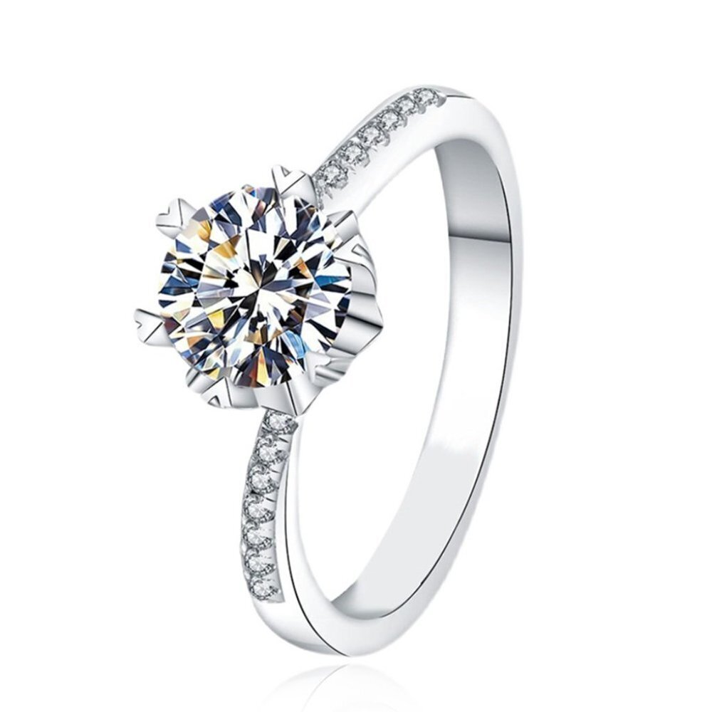 😍2CT MOISSANITE SILVER ROUND TWISTED BIG FLOWER SOLITAIRE ENGAGEMENT RING, K758